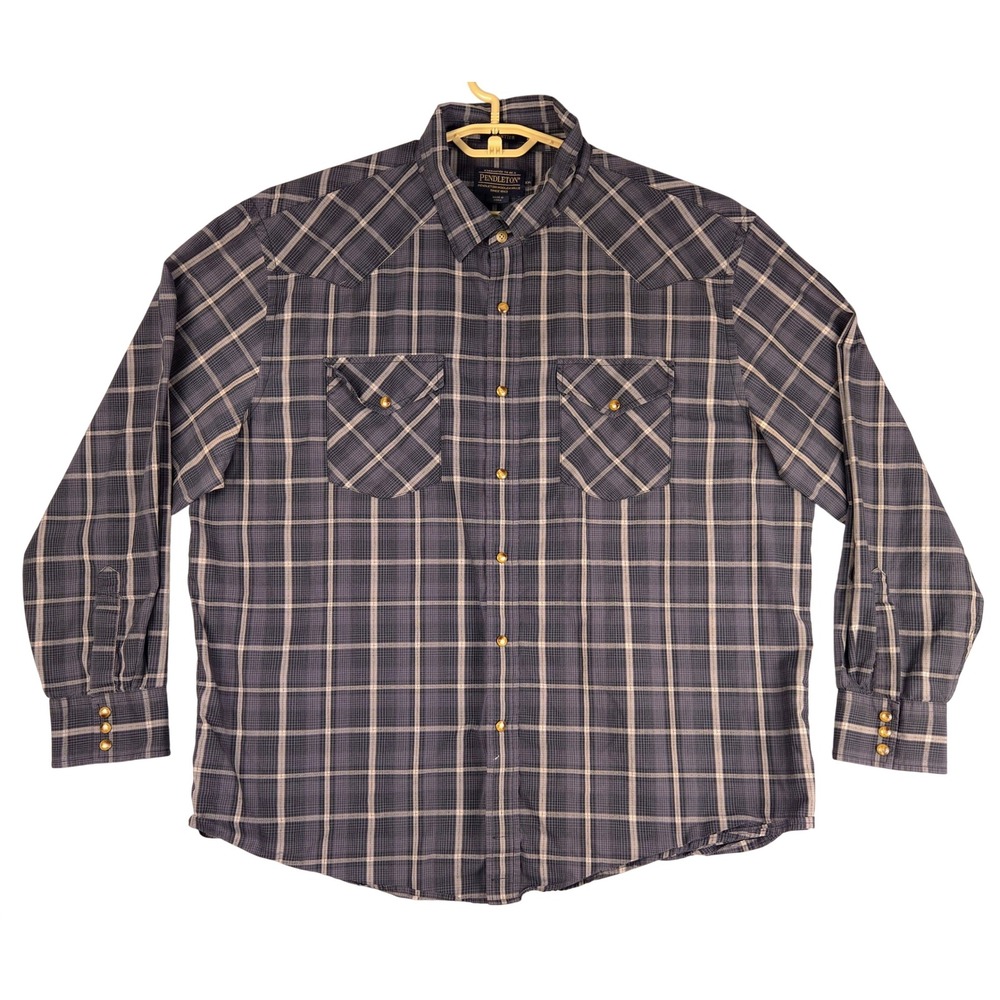 Pendleton Frontier Mens XXL Grey Plaid Western Snap Button Long Sleeve Shirt